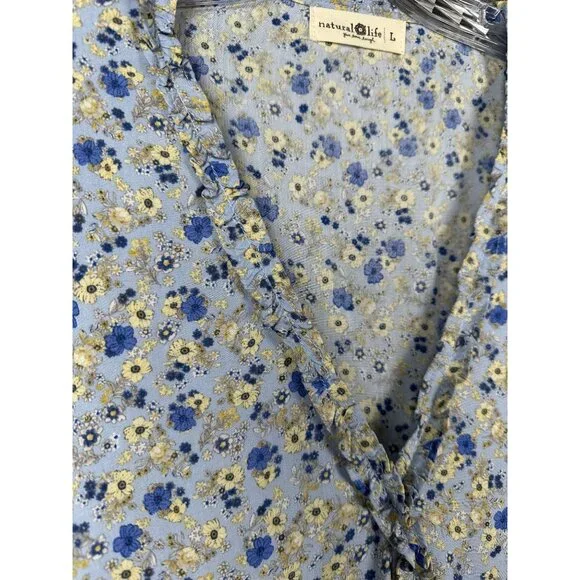 Natural Life Mini Wrap Dress Large Peasant Ditsy Floral Boho Summer Cottage - Picture 7 of 10